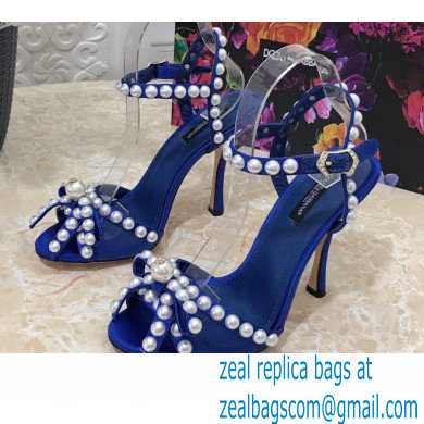 Dolce & Gabbana Heel 10.5cm Satin Sandals Blue with Pearl Application 2021